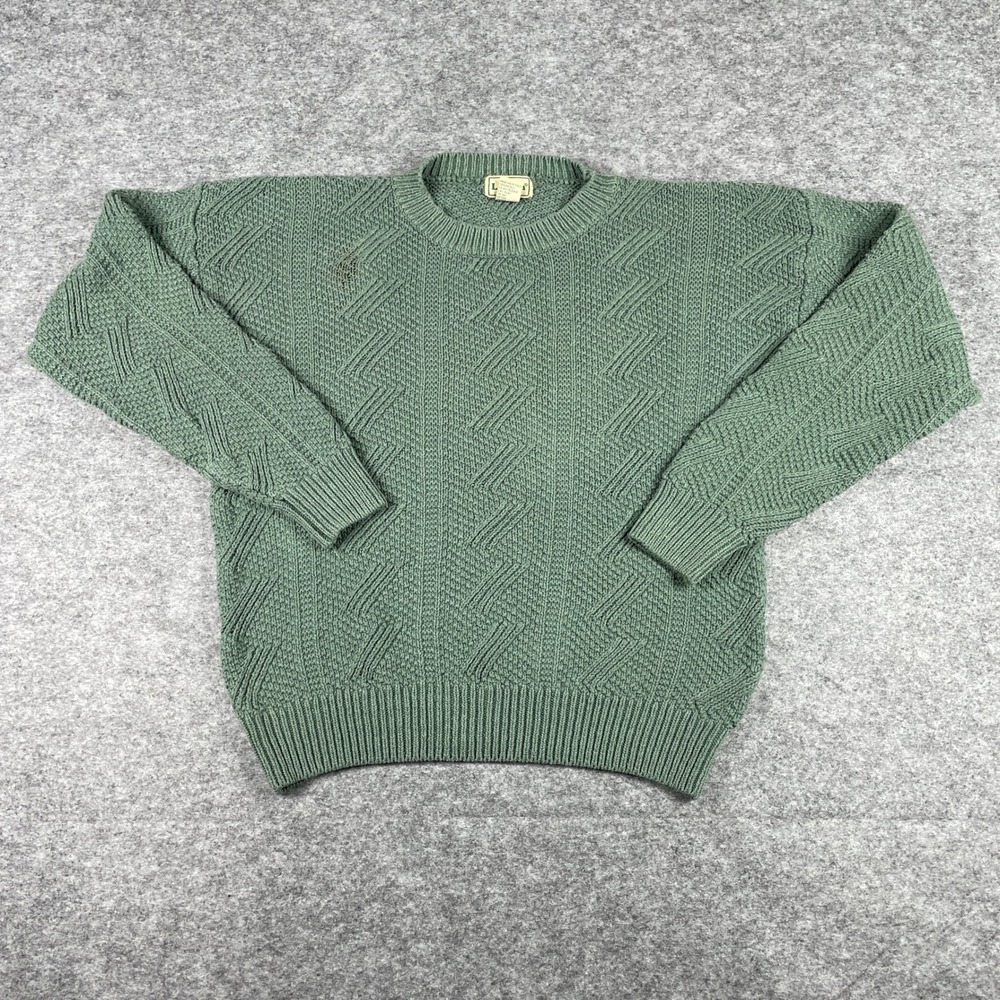 VTG L.L. Bean Sweater Mens M Green Silk Linen Cotton Knit Chunky Textured 90s